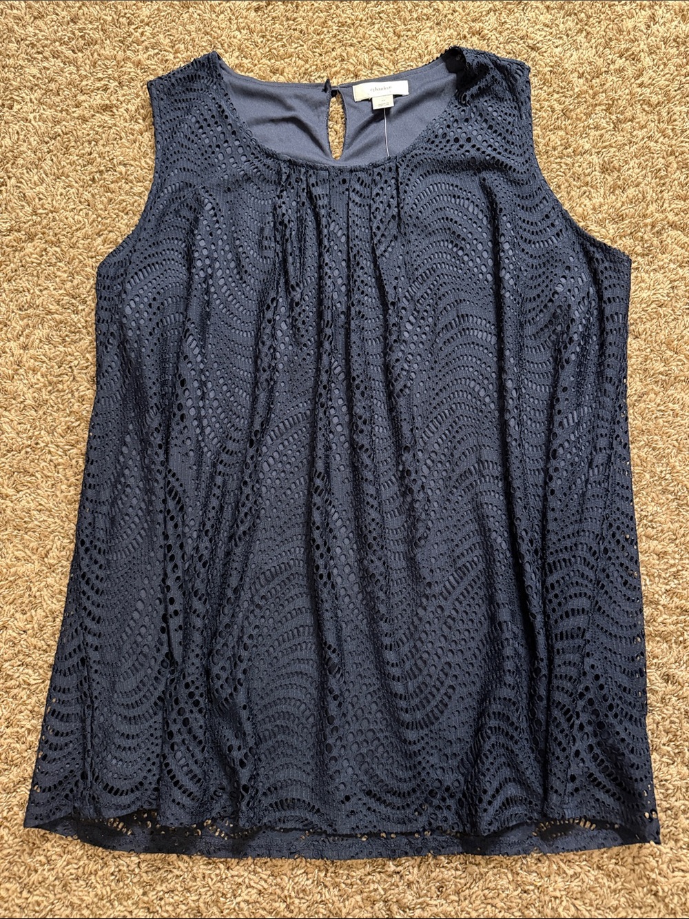 CJ Banks Navy Crochet Sleeveless Top